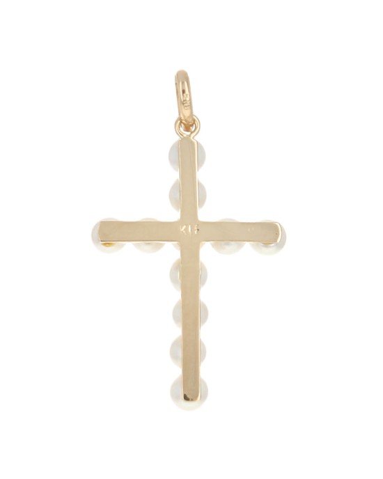 Pearl Cross Pendant in 18K Gold
